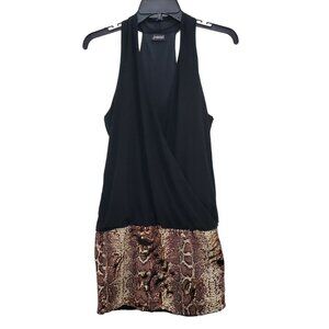 Frederick's of Hollywood Black Sequin Animal Print Blouson Mini‎ Dress NWT Sz M
